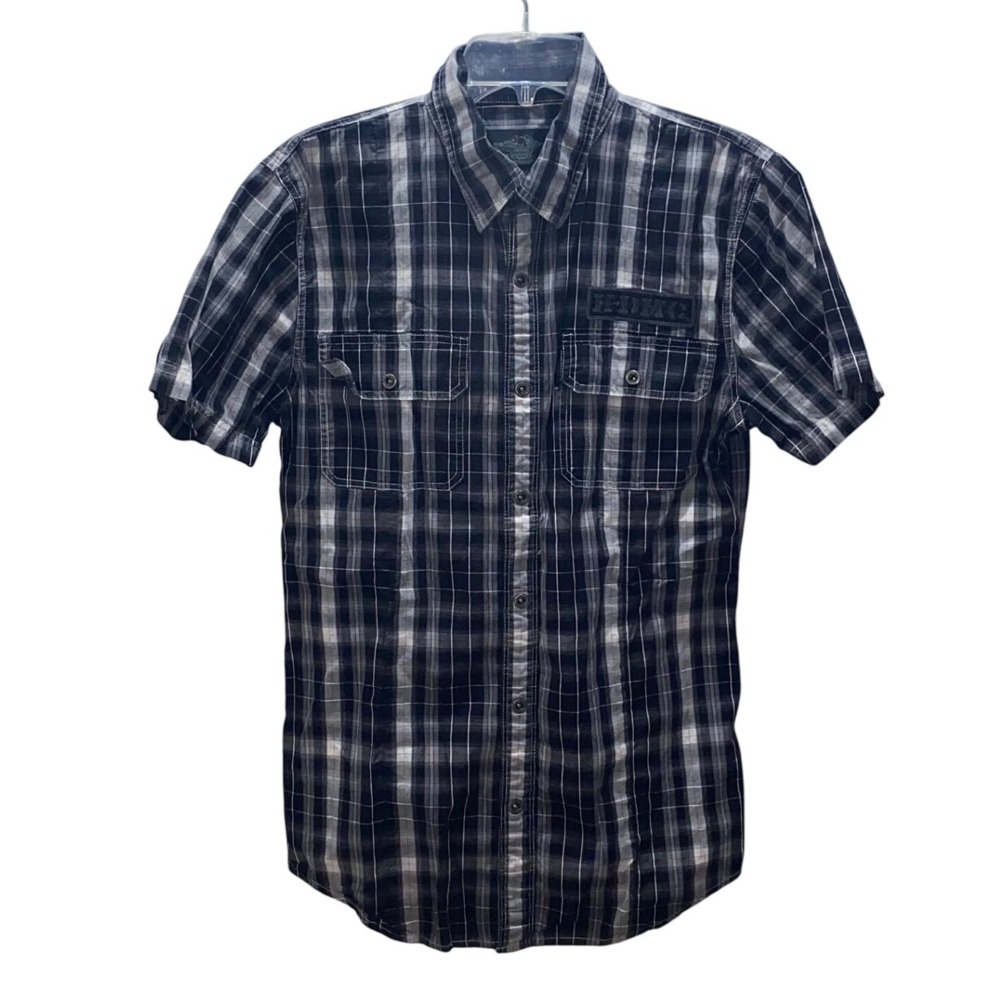 Harley Davidson Mens Plaid‎ Short Sleeve Button Up Shirt Black White Size M - Picture 7 of 8
